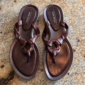 Nine West Brown Leather Upper Sandal.